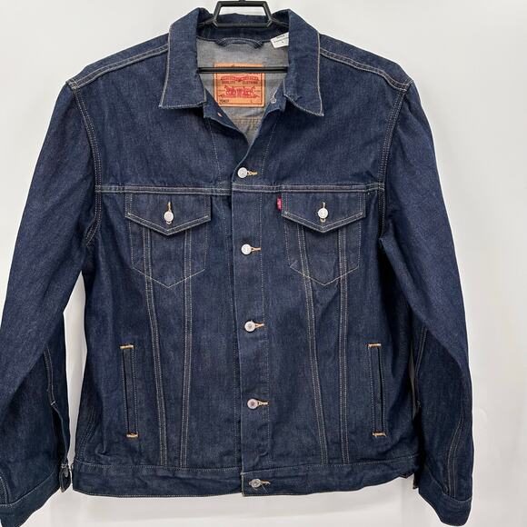 Levis Trucker Jacket Mens Large L Dark Denim 70407 Red Tab Oversize Coat - Picture 1 of 9